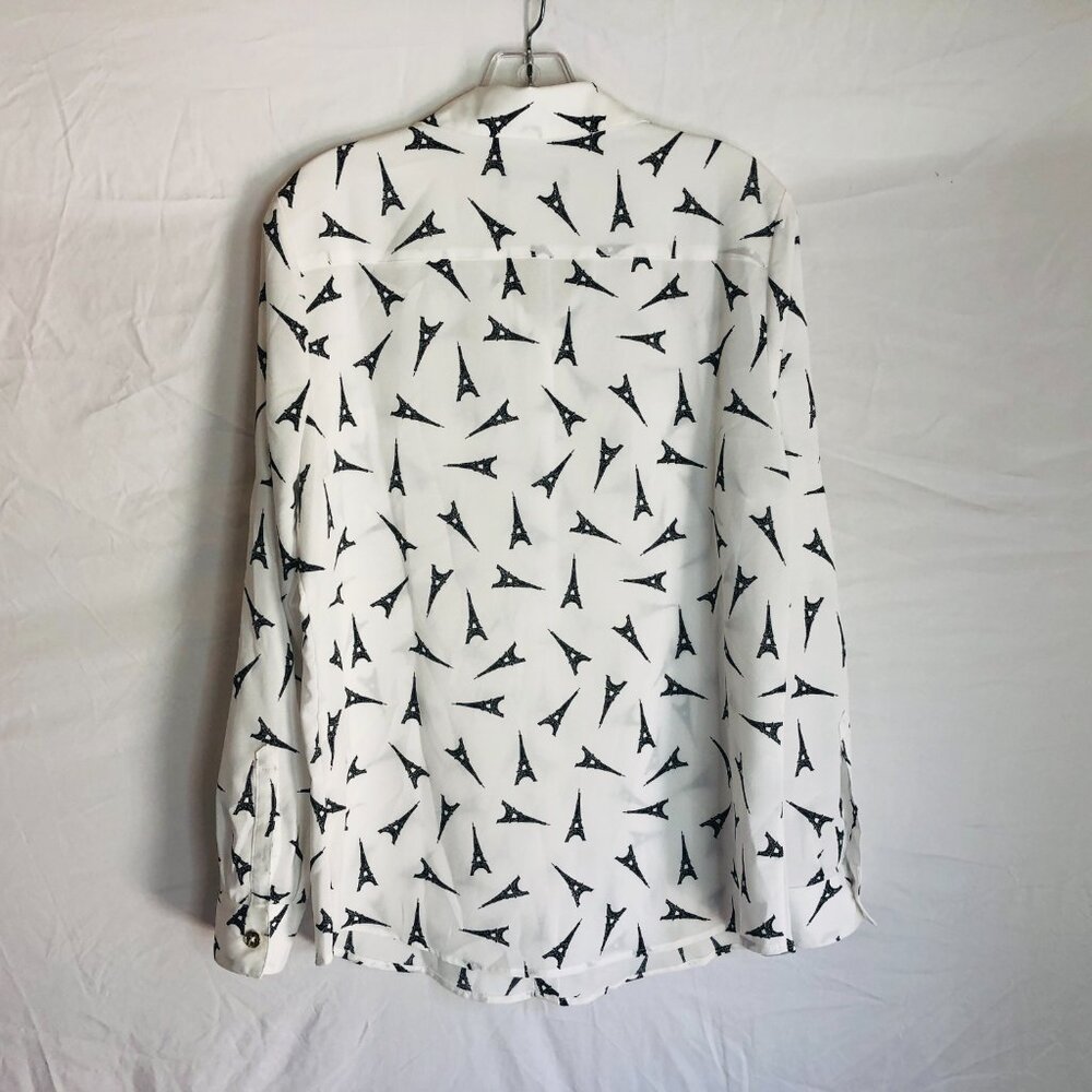 Karl Lagerfeld Women's Size Medium Eiffel Tower Print Button Up Blouse Top - Picture 4 of 5